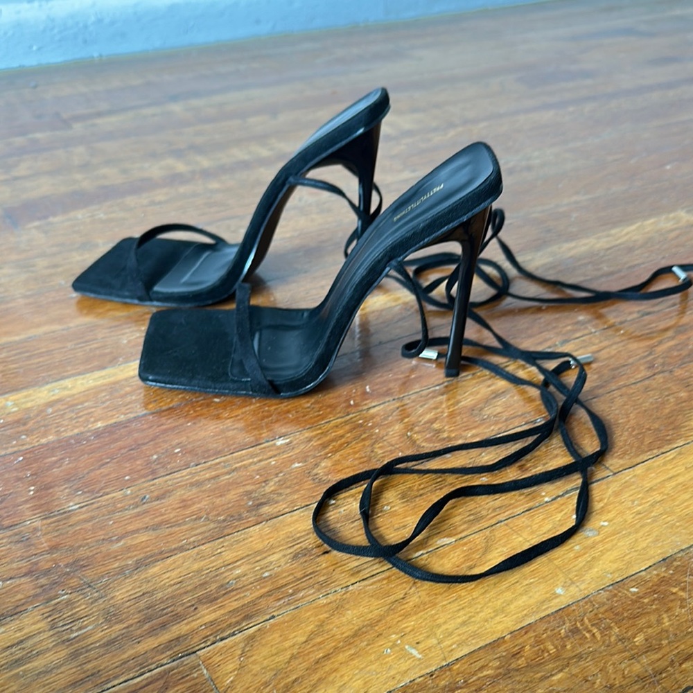 PrettyLittleThing Elegant Black Strappy Heels (Size 9)